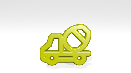 heavy equipment mortar truck 3D icon casting shadow - 3D illustration for background and construction