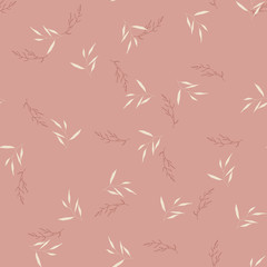 Exotic pink coral pattern with tropical leaves in jungle hawaii style. Hand drawing summer decoration of painting palm foliage or plants and vintage garden flowers. Trendy seamless vector design.