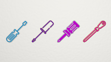 SCREWDRIVER 4 icons set - 3D illustration for construction and background