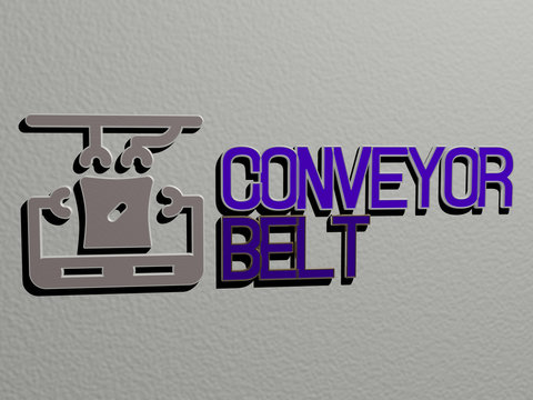 CONVEYOR BELT icon and text on the wall - 3D illustration for factory and business