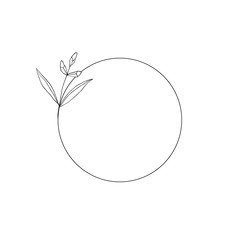 Vector botanical illustration, simple contour design template. Floral wreath line art for retro sketch greeting card. Summer banner in vintage style.