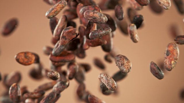 Cacao beans collision, super slow motion filmed on high speed cinema camera.