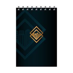 notebook black mockup with golden sign, corporate identity vector illustration design