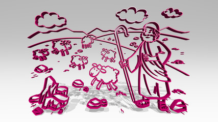 SHEPHERD OLD MAN 3D icon casting shadow - 3D illustration for dog and german