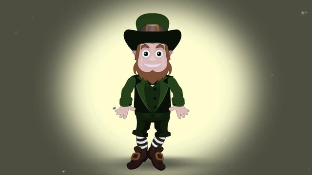 HD loop video cartoon of dancing Irish leprechaun. stylized as retro with interference noise.