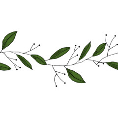 Vector hand drawn element for print design. Horizontal border seamless of flowers and herbs in watercolor style on white background. Beautiful floral wedding invitation card template.