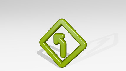 road sign left curve ahead 3D icon casting shadow - 3D illustration for background and city