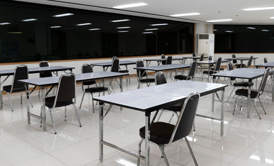 The dining room social distancing table layout to protect against the coronavirus (covid-19)