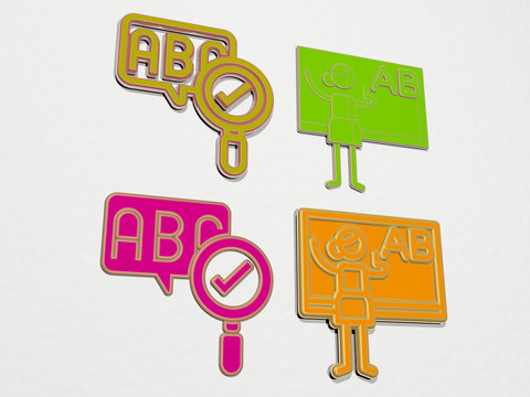 grammar 4 icons set - 3D illustration for education and english