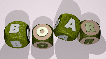 BOAR text by dancing dice letters - 3D illustration for animal and pig