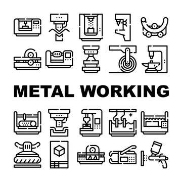 Metal Working Industry Collection Icons Set Vector