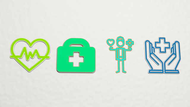 healthcare 4 icons set - 3D illustration for doctor and medical