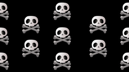 Skeleton and skull seamless cartoon on black background , illustration concept