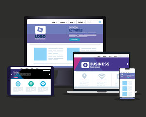 mockup responsive web, concept website development, in electronics devices vector illustration design