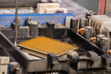 the central processor lies on a disassembled computer close-up