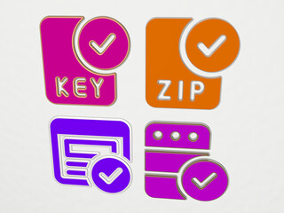 VERIFIED 4 icons set - 3D illustration for approved and sign