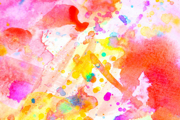 Fototapeta na wymiar Watercolour Multicolour Rainbow Paint Vibrant Splatters and Drips on a White Background