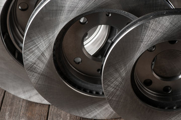 Close-up on plain brake discs for cars