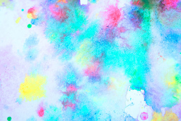 Obraz na płótnie Canvas Watercolour Multicolour Rainbow Paint Vibrant Splatters and Drips on a White Background