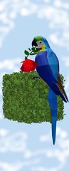 3d image: blue and yellow macaw ara with a rose on topiary © Vladimir