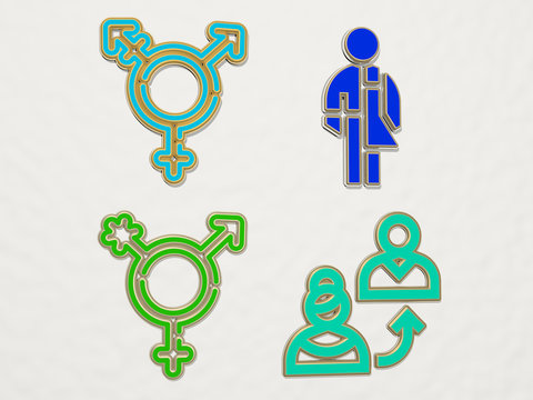 TRANSGENDER 4 icons set - 3D illustration for gay and bisexual