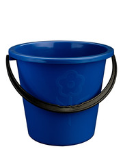 blue plastic bucket with handle and lid