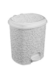 white plastic trash can with lid