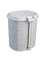 white plastic trash can with lid