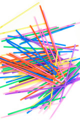 multi colored straws abstract isolated on white top view