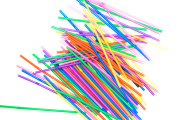 multi colored straws abstract isolated on white top view horizontal