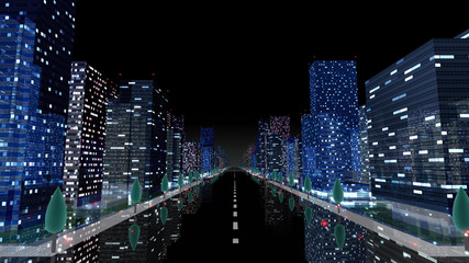 City night Building Simple Modern Skyscraper business 3D illustration background.