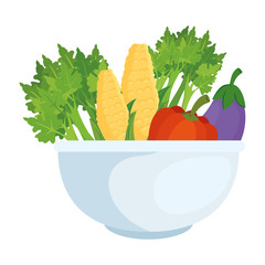 fresh vegetables in bowl, over white background vector illustration design