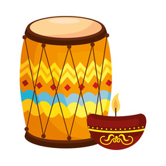 Obraz na płótnie Canvas drum dhol indian traditional, with candle light vector illustration design