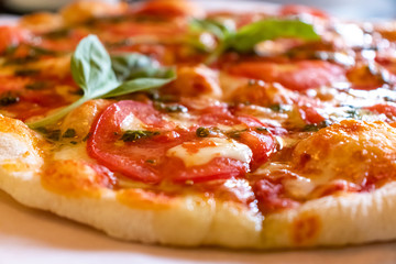 Food pizza margarita with basil with tomato sauce fast food cafe