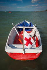 Medical rescue boat float on Lake Balaton, Hungary