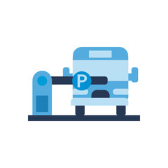 bus behind parking gate flat style icon vector design
