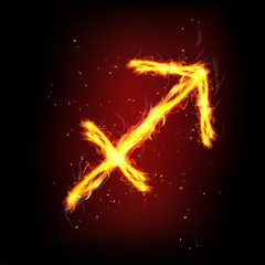 Sagittarius astrology sign with fire and smoke in the night.