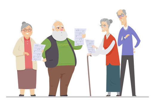 Senior people singing - flat design style illustration
