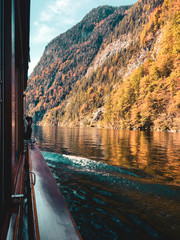Taking a boat on the Königssee crossing the Watzmann to get to the Obsersee for another hike.