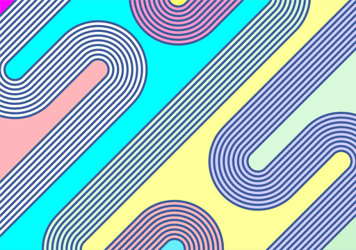 Modern colored abstract background from curves of parallel lines. Vector illustration