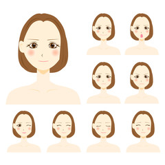 様々な表情の女性　顔