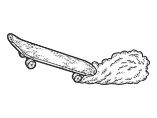Skateboard and smoke from under wheels. Sketch scratch board imitation.