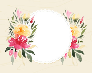 watercolor floral flower on white frame with text space