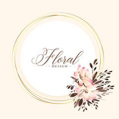 bouquet watercolor flower on circular golden frame design