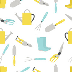 Vector seamless pattern Gardening tools Equipment