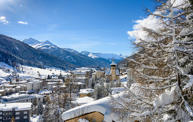 Landscape of snowy resort Davos, Switzerland.