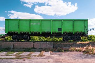 Old green freight wagon.