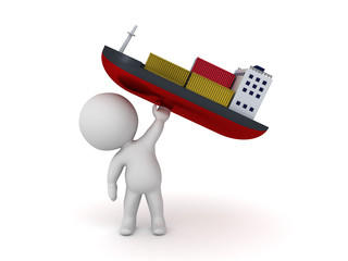 3D Character raising cargo boat