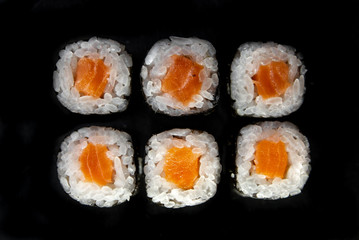 .rolls isolated on black background. Photo for the menu