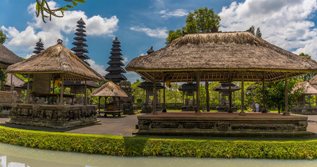 Fototapeta na wymiar A view of pavilions in the main sanctum of the temple of Pura Taman Ayun in the Mengwi district, Bali, Asia